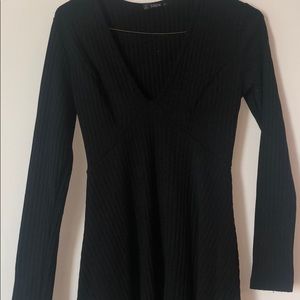 Black ribbed skater dress